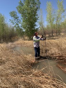 EBID taking flow measurements during irrigation event, June 2021